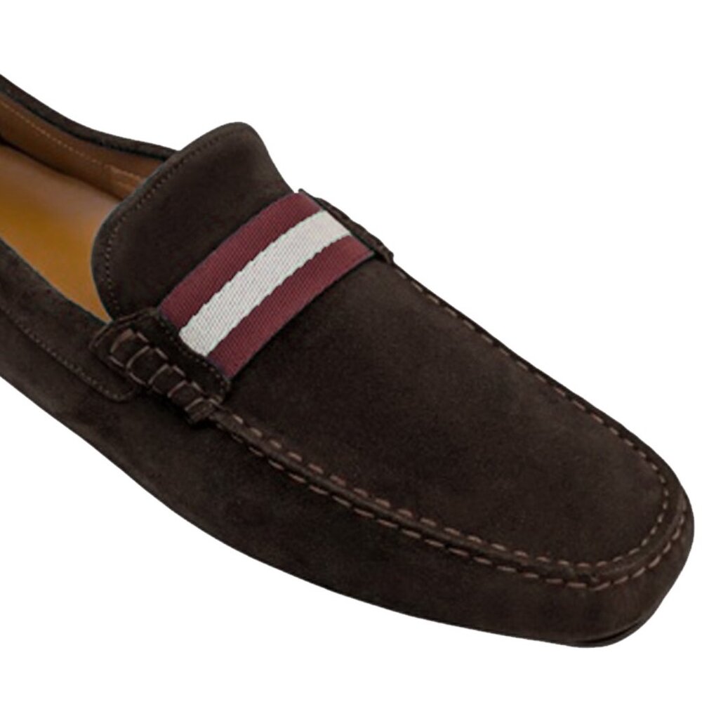 NEW $620 Bally Waltec Driver (Loafers)! Brown Suede With Signature Stripes ITALY - Picture 2 of 5